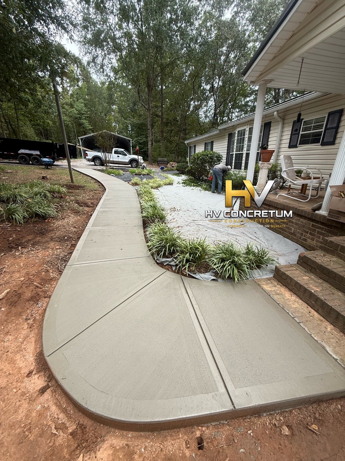 Curved concrete walkway