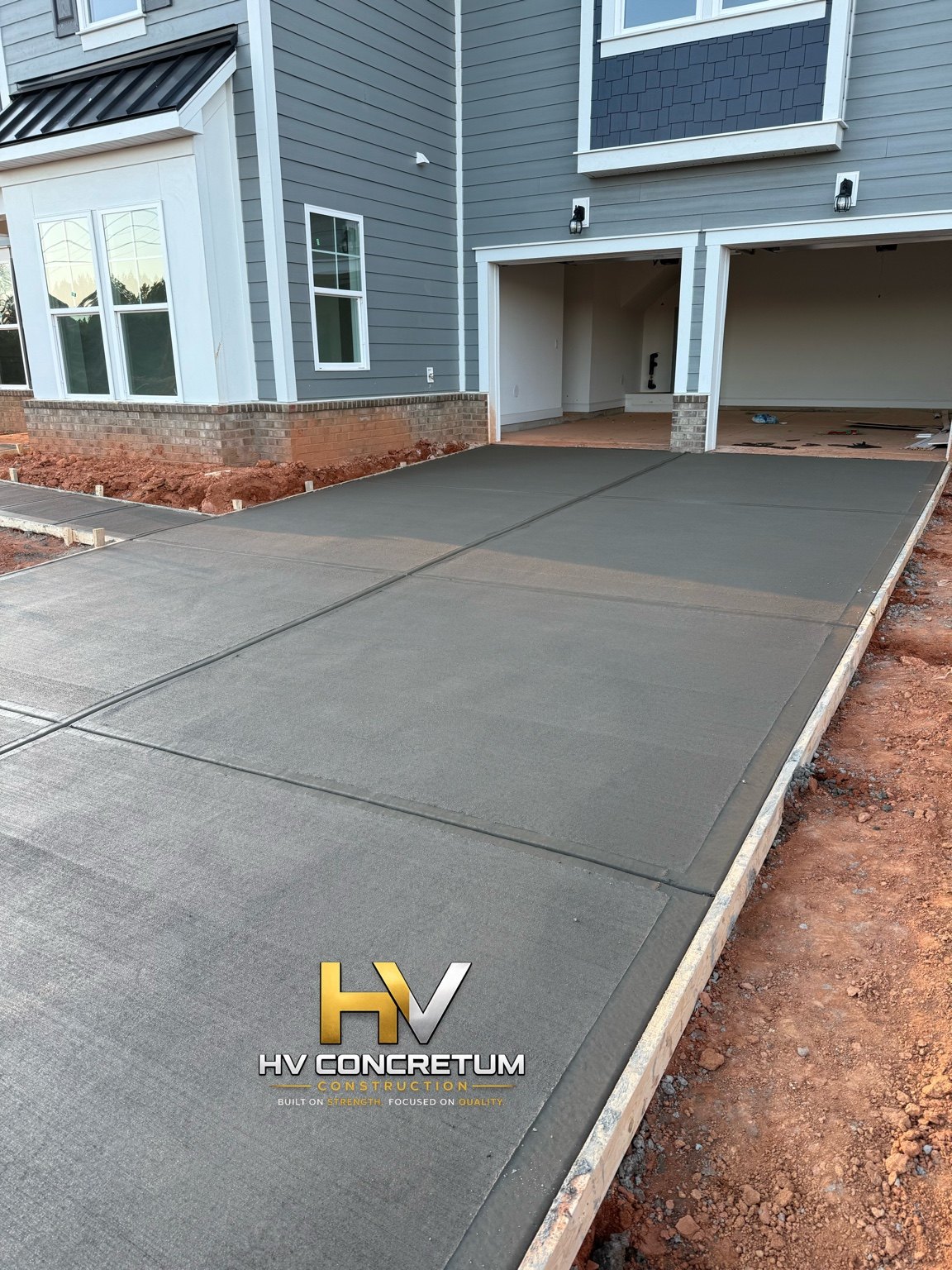 Completed residential concrete driveway